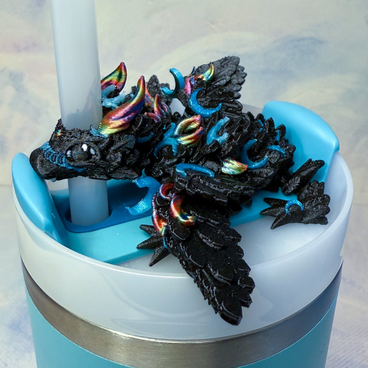 3d Printed Articulated Dragon Straw Topper - wide straw - passthrough